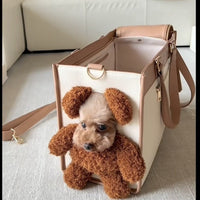 HKM-9521469 One-Shoulder Cute Dog Outing Bag - Large Capacity Pet Carrier in White and Brown