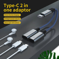 HKM-952275 USB-C Male to Dual Type-C Female Adapter - Y Splitter Cable for Audio and Charging