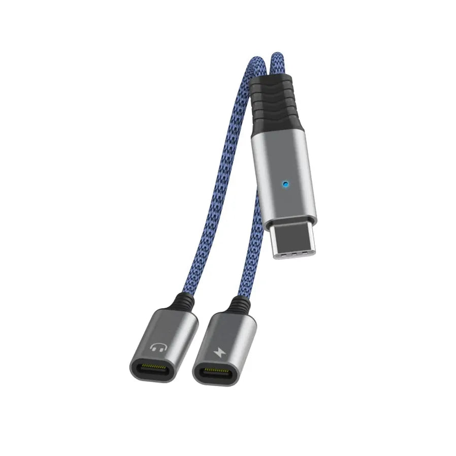 HKM-952275 USB-C Male to Dual Type-C Female Adapter - Y Splitter Cable for Audio and Charging