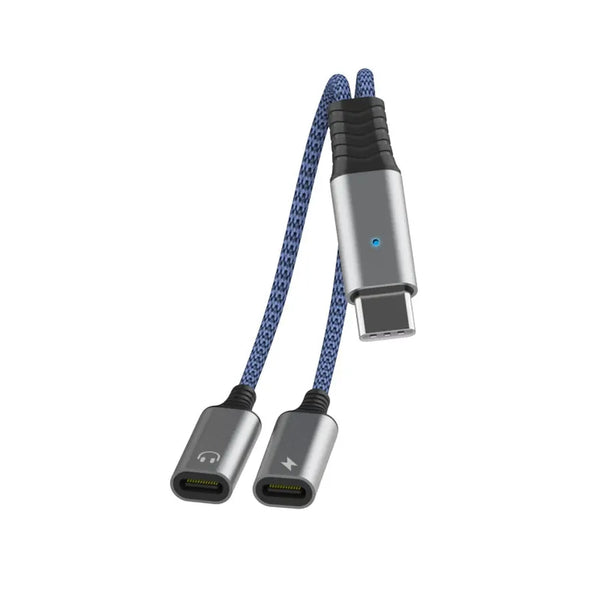 HKM-952275 USB-C Male to Dual Type-C Female Adapter - Y Splitter Cable for Audio and Charging