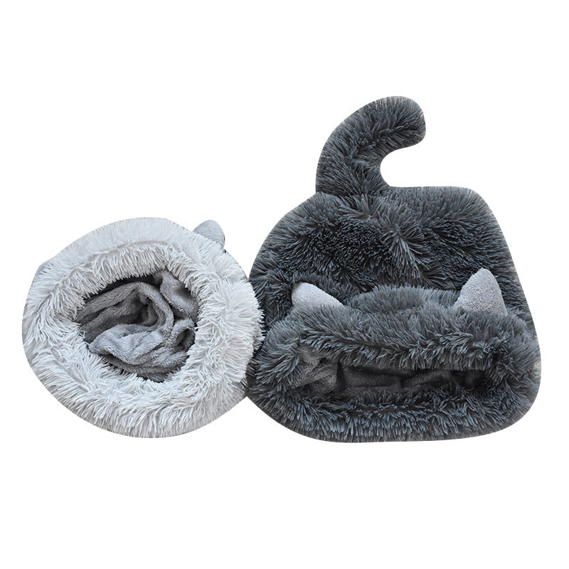 HKM-9526845 Plush Pet Sleeping Bag for Autumn and Winter in Dark and Light Gray