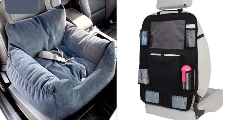 HKM-9527229 Pet Car Nest for Dogs and Cats - Removable Washable Multi-Color Design with Non-Slip Bottom