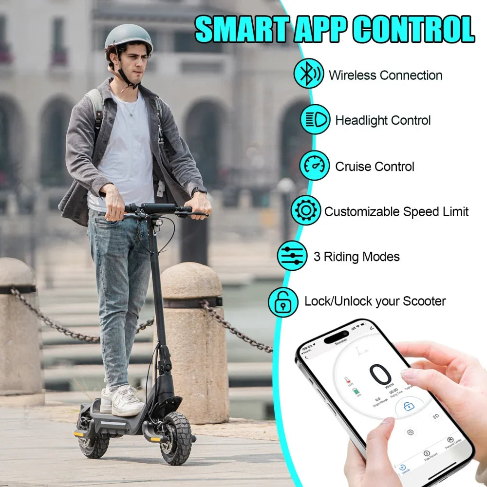 HKM-952723 48V Electric Kick Scooter, Foldable Dual Motor Mobility Scooter, 40-50km Range, 45km/h Max Speed, Full Suspension, 10 Inch Tires, App Control