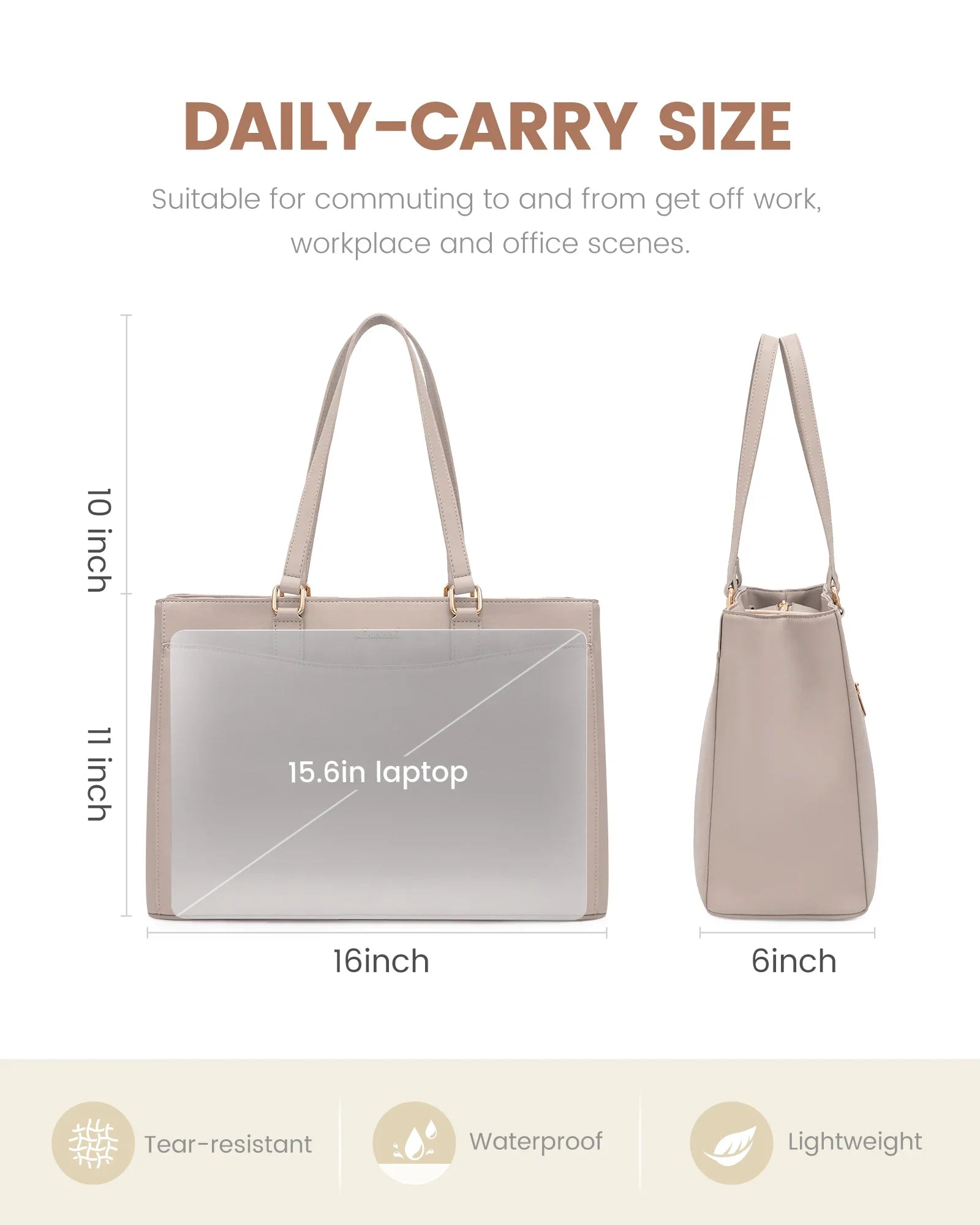 HKM-952915 Stylish Waterproof PU Leather Tote Bag for 15.6-inch Laptops - Ideal for Office, Teachers, and Nurses