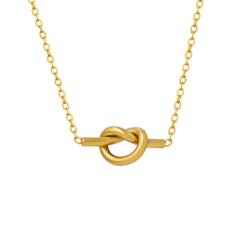 HKM-952915 Wholesale Women Jewelry 18k Gold Plated Stainless Steel Tie Heart Pendant Love Knot Necklace
