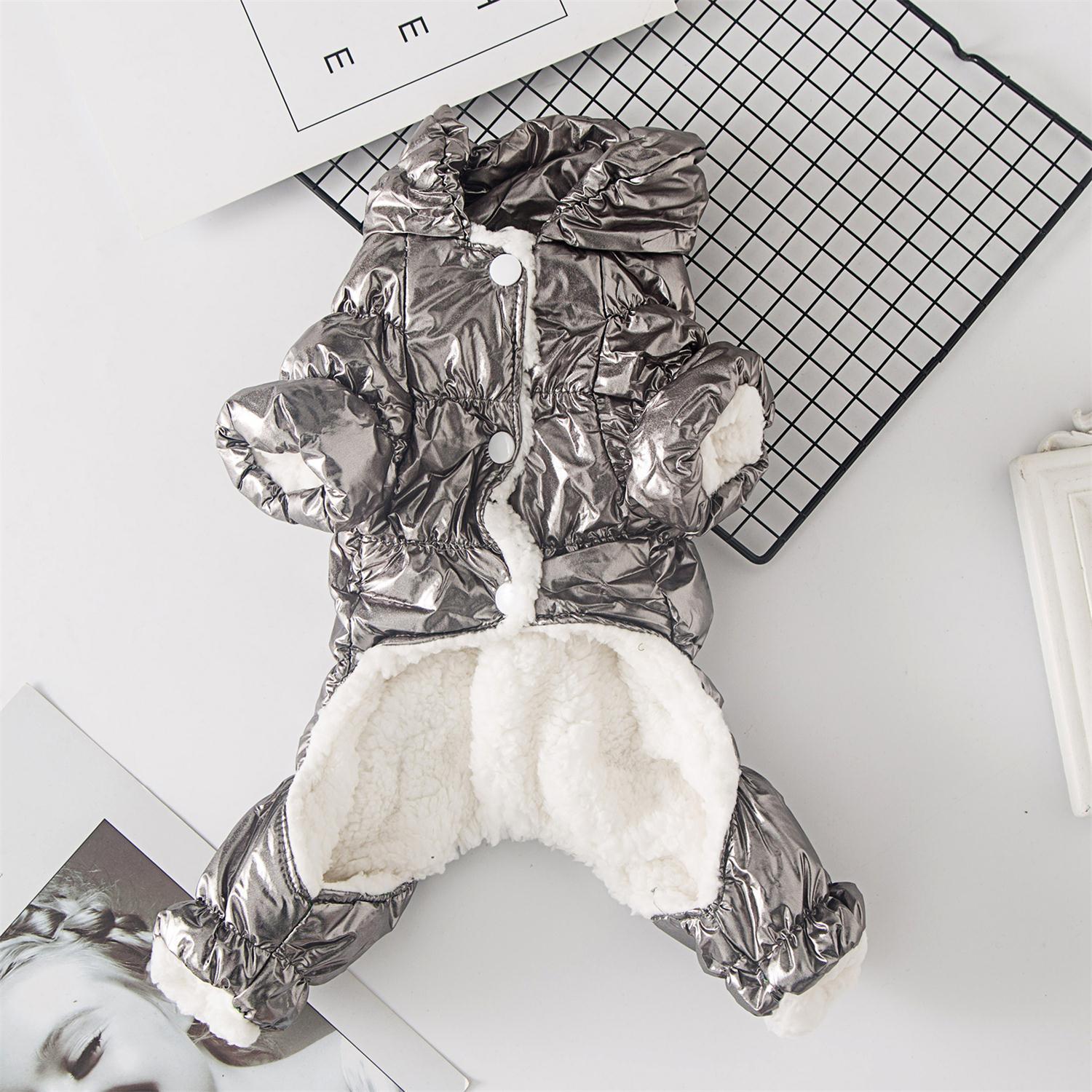 HKM-9529405 Four-Legged Down Cotton-Padded Dog Clothes for Autumn and Winter in Gold and Silver