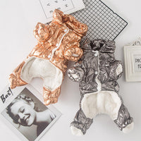HKM-9529405 Four-Legged Down Cotton-Padded Dog Clothes for Autumn and Winter in Gold and Silver