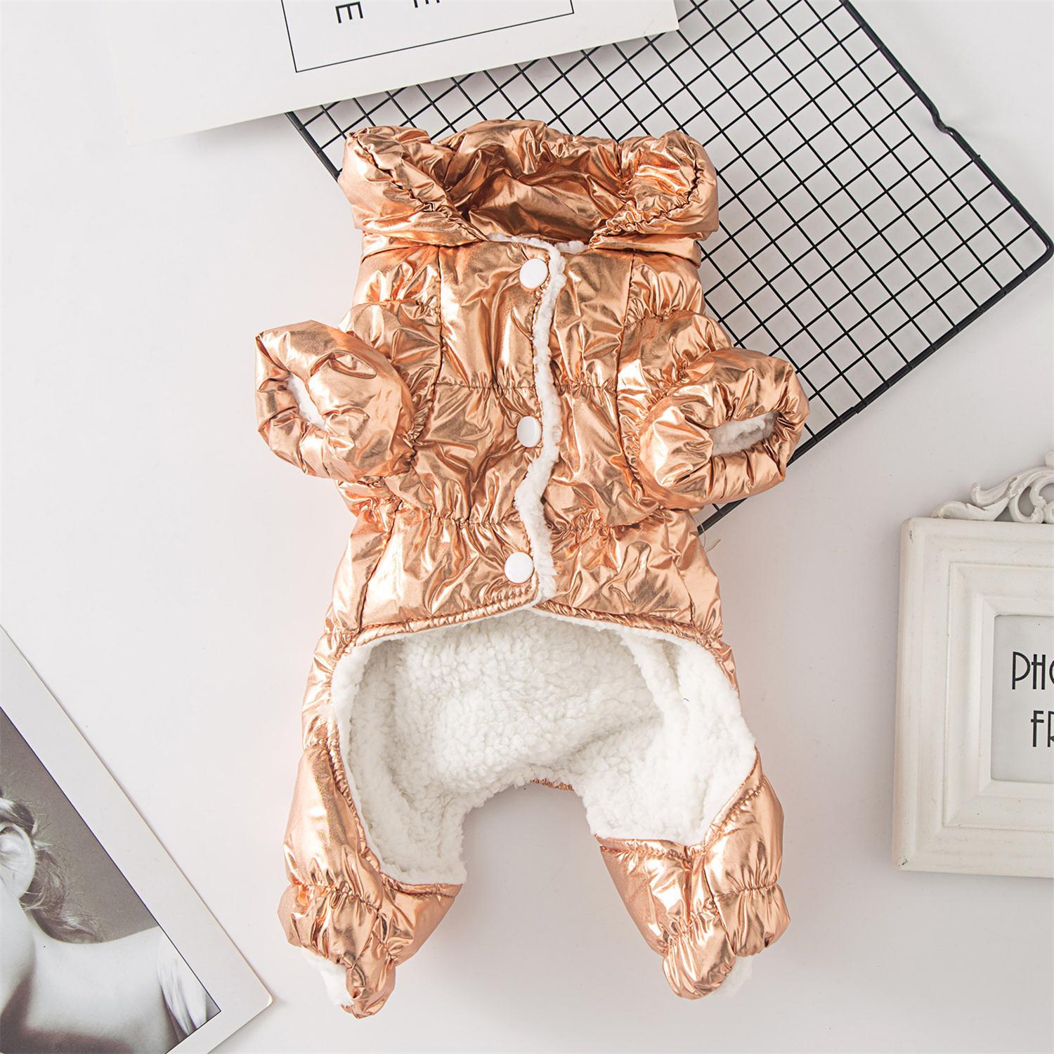 HKM-9529405 Four-Legged Down Cotton-Padded Dog Clothes for Autumn and Winter in Gold and Silver