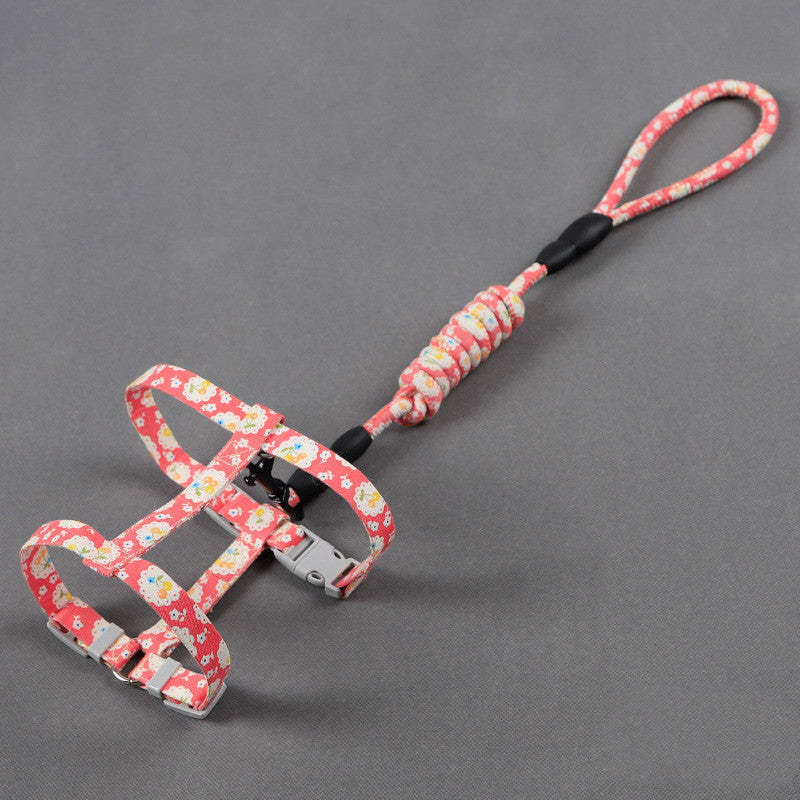 HKM-9530557 Anti-stroke Cat Leash with Floral Design - Cotton, Available in S, M, L Sizes