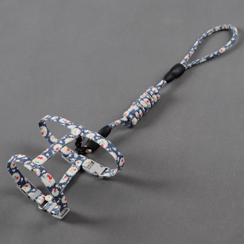 HKM-9530557 Anti-stroke Cat Leash with Floral Design - Cotton, Available in S, M, L Sizes