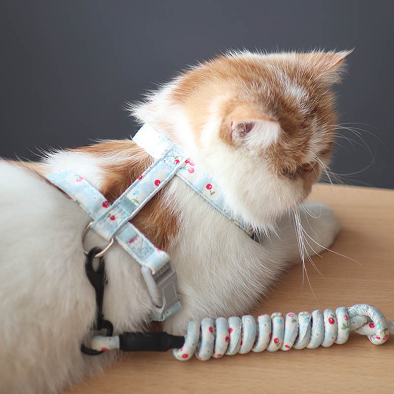 HKM-9530557 Anti-stroke Cat Leash with Floral Design - Cotton, Available in S, M, L Sizes
