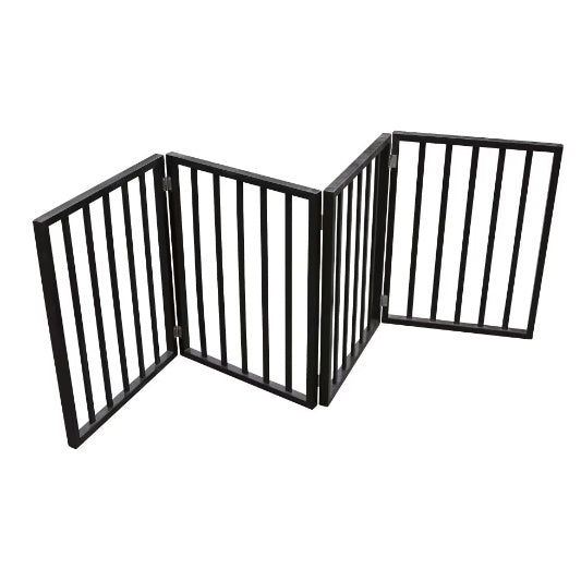 HKM-9532349 Portable Folding Pet Gate for Doorways – Dark Brown Populus Wood, 73x24 Inches, Easy to Move and Store