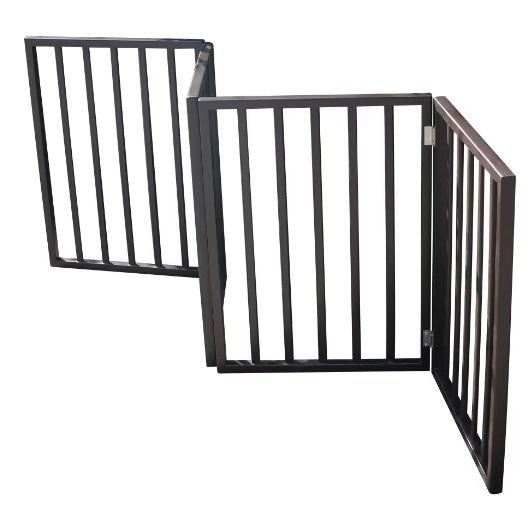 HKM-9532349 Portable Folding Pet Gate for Doorways – Dark Brown Populus Wood, 73x24 Inches, Easy to Move and Store