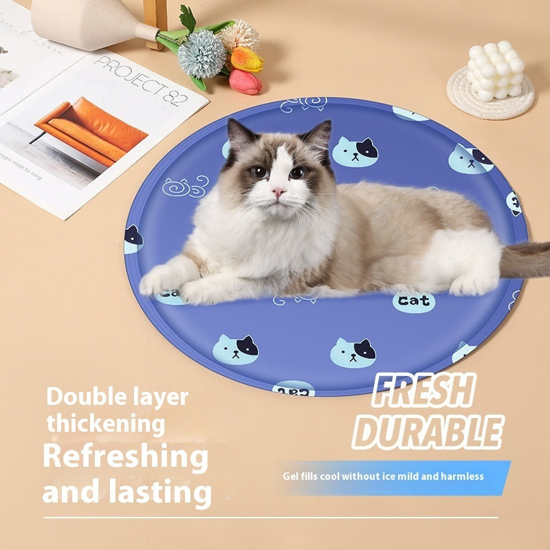 HKM-9532605 Cooling Gel Pet Mat ¨C Round Cartoon Design for Dogs and Cats, Various Fun Patterns, Soft Cloth, 40cm & 50cm Sizes