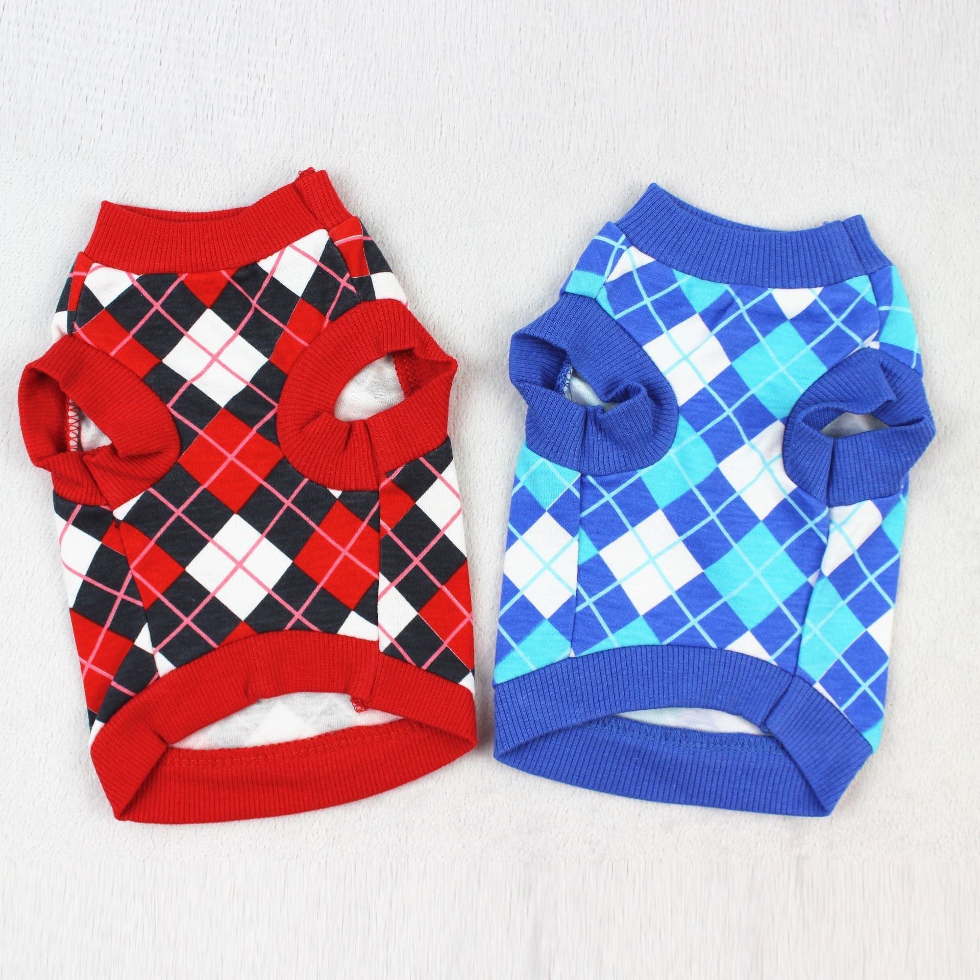 HKM-9533117 Casual Cotton Vest for Dog and Cat Lovers in Red/Black and Blue/White Grid Patterns