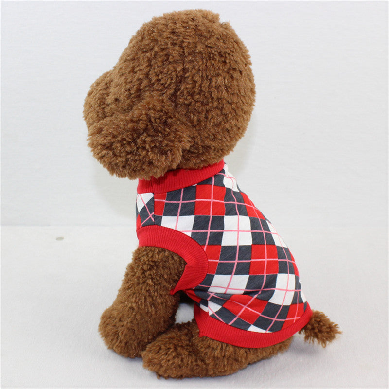 HKM-9533117 Casual Cotton Vest for Dog and Cat Lovers in Red/Black and Blue/White Grid Patterns