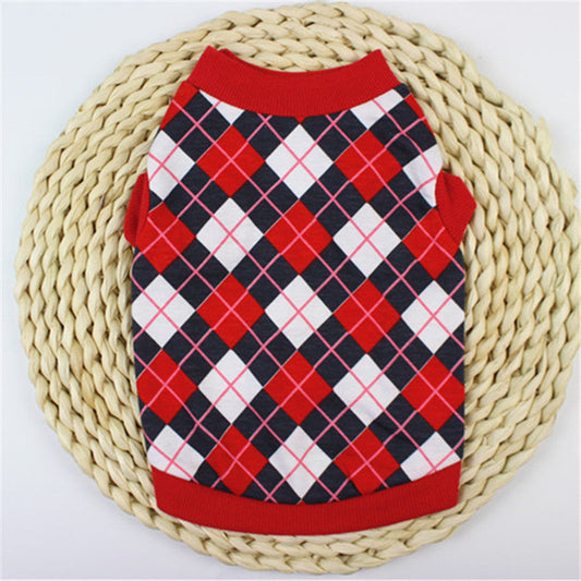 HKM-9533117 Casual Cotton Vest for Dog and Cat Lovers in Red/Black and Blue/White Grid Patterns