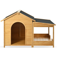 HKM-9534397 Large Wooden Dog House with Porch, Asphalt Roof, Elevated Floor for Medium & Large Dogs