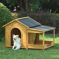 HKM-9534397 Large Wooden Dog House with Porch, Asphalt Roof, Elevated Floor for Medium & Large Dogs