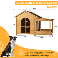 HKM-9534397 Large Wooden Dog House with Porch, Asphalt Roof, Elevated Floor for Medium & Large Dogs