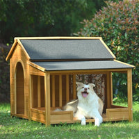 HKM-9534397 Large Wooden Dog House with Porch, Asphalt Roof, Elevated Floor for Medium & Large Dogs