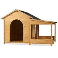 HKM-9534397 Large Wooden Dog House with Porch, Asphalt Roof, Elevated Floor for Medium & Large Dogs