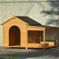 HKM-9534397 Large Wooden Dog House with Porch, Asphalt Roof, Elevated Floor for Medium & Large Dogs