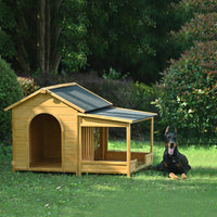 HKM-9534397 Large Wooden Dog House with Porch, Asphalt Roof, Elevated Floor for Medium & Large Dogs