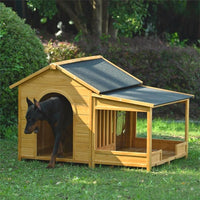 HKM-9534397 Large Wooden Dog House with Porch, Asphalt Roof, Elevated Floor for Medium & Large Dogs