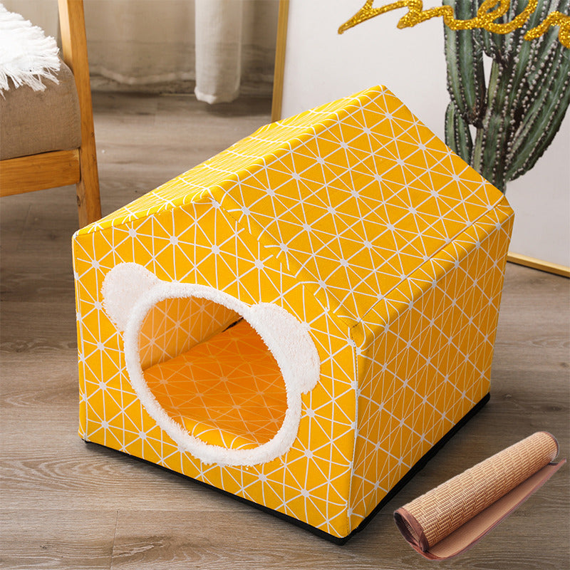 HKM-9534781 Nordic Style Semi-Enclosed Pet Kennel for Cats and Dogs - Breathable Textile with Polyester Filling, 41x41x41cm