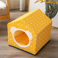 HKM-9534781 Nordic Style Semi-Enclosed Pet Kennel for Cats and Dogs - Breathable Textile with Polyester Filling, 41x41x41cm