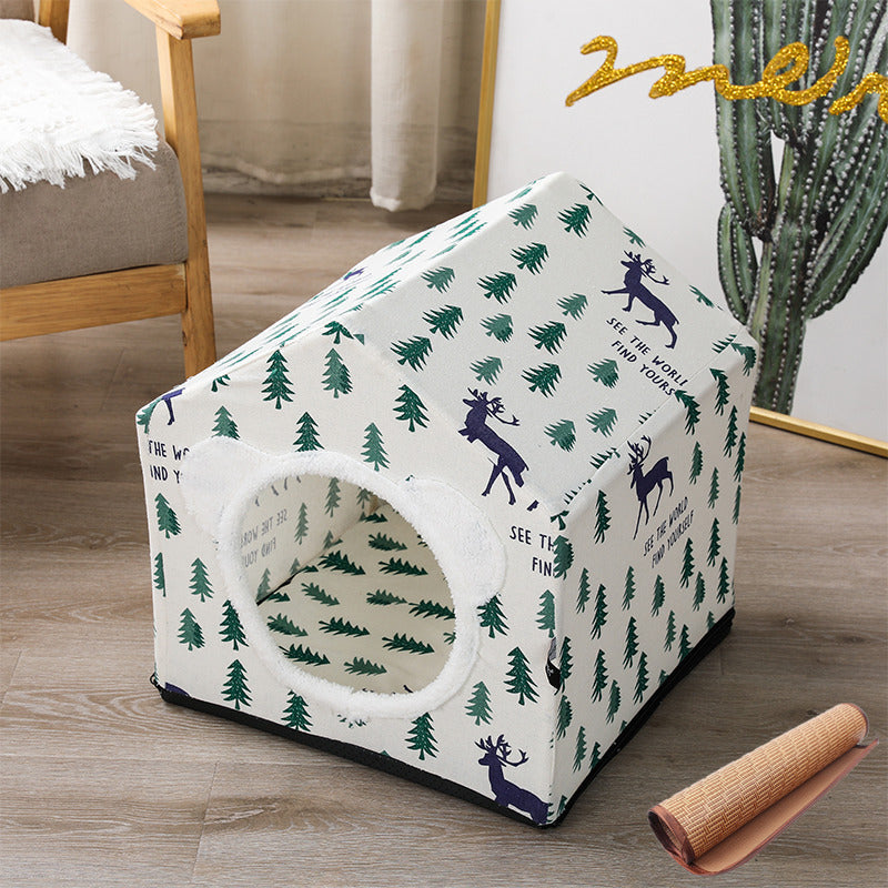 HKM-9534781 Nordic Style Semi-Enclosed Pet Kennel for Cats and Dogs - Breathable Textile with Polyester Filling, 41x41x41cm