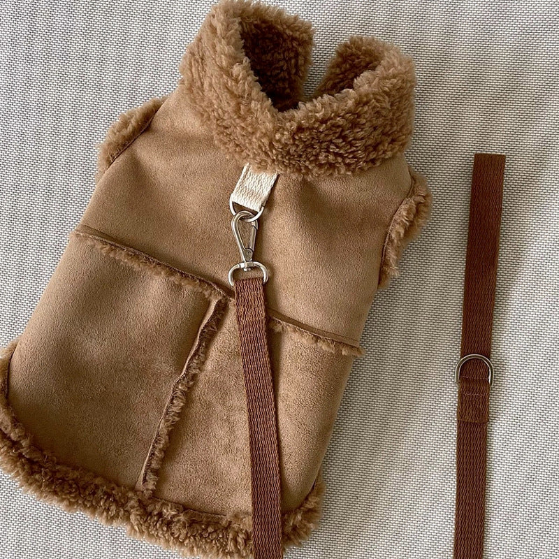 HKM-9536317 Cozy Autumn Winter Traction Vest for Pets - Available in Brown, Pink, and White Sizes XS to XL
