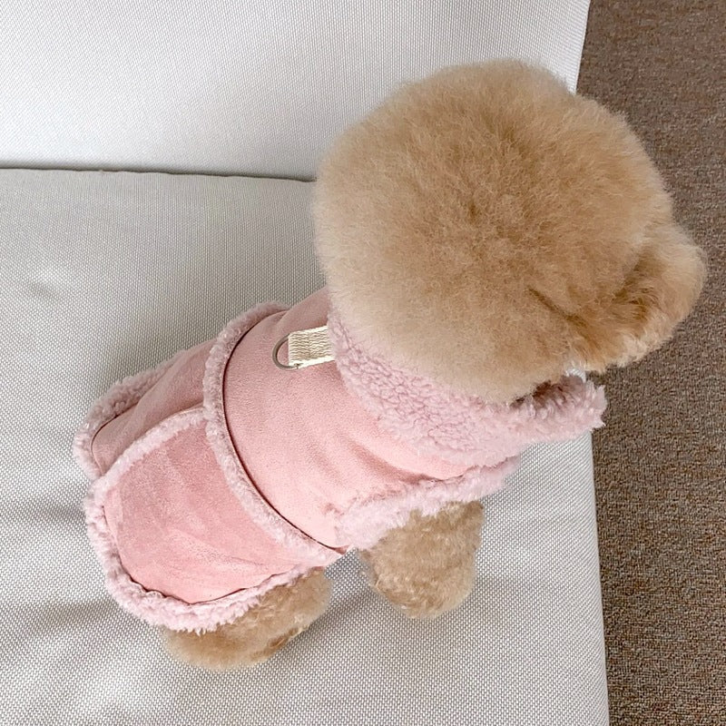 HKM-9536317 Cozy Autumn Winter Traction Vest for Pets - Available in Brown, Pink, and White Sizes XS to XL