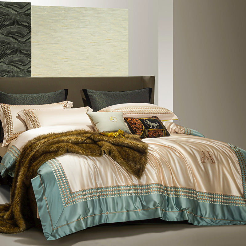 HKM-953683 Chinese Precision Embroidery Plant and Flower Bedding Set - Pure Cotton, 4-Piece Collection