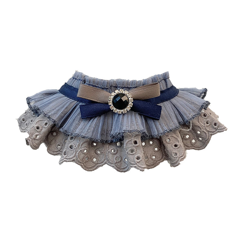 HKM-9537085 Lace Scarf Bow Tie for Cats and Dogs - Adjustable Triangle Towel in Blue