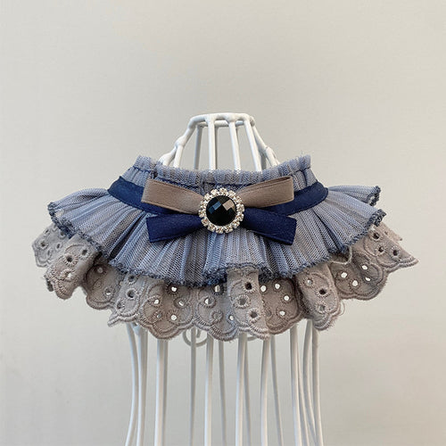HKM-9537085 Lace Scarf Bow Tie for Cats and Dogs - Adjustable Triangle Towel in Blue