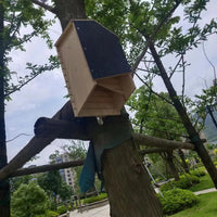 HKM-9539773 Wooden Bat House for Outdoor Garden Eaves – Natural Triple Wood Habitat 24x8.3x9.3 cm