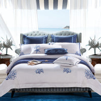 HKM-954003 Four-Piece White Cotton Bedding Set with Embroidery - Simple Nordic Style