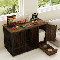 HKM-9540157 2-in-1 Dog Crate End Table with Pull-Out Feeder for Small & Medium Dogs, Chew-Resistant Design
