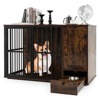 HKM-9540157 2-in-1 Dog Crate End Table with Pull-Out Feeder for Small & Medium Dogs, Chew-Resistant Design