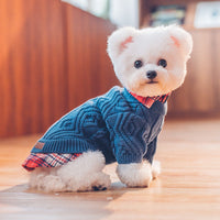 HKM-9540669 Cozy British-Style Dog Sweater for Autumn and Winter, Available in Red and Royal Blue