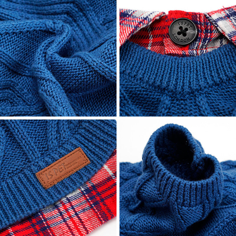 HKM-9540669 Cozy British-Style Dog Sweater for Autumn and Winter, Available in Red and Royal Blue