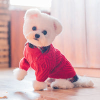 HKM-9540669 Cozy British-Style Dog Sweater for Autumn and Winter, Available in Red and Royal Blue