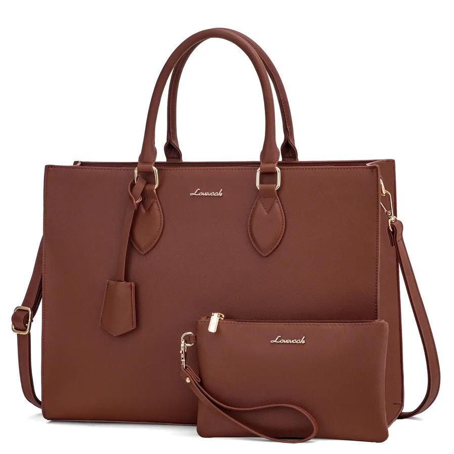 HKM-954067 Women’s Leather Laptop Tote Bag for 15.6-Inch Laptops - Stylish and Functional Office Handbag
