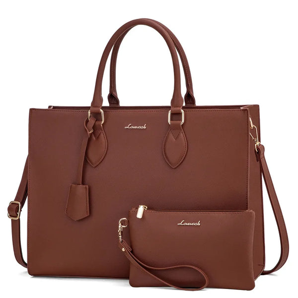 HKM-954067 Women’s Leather Laptop Tote Bag for 15.6-Inch Laptops - Stylish and Functional Office Handbag