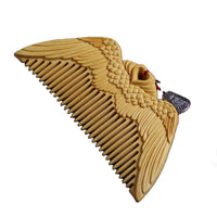 HKM-954259 Angel Wings Pattern Carved Boxwood Comb - Hand Polished Wooden Hair Tool in Three Packaging Options