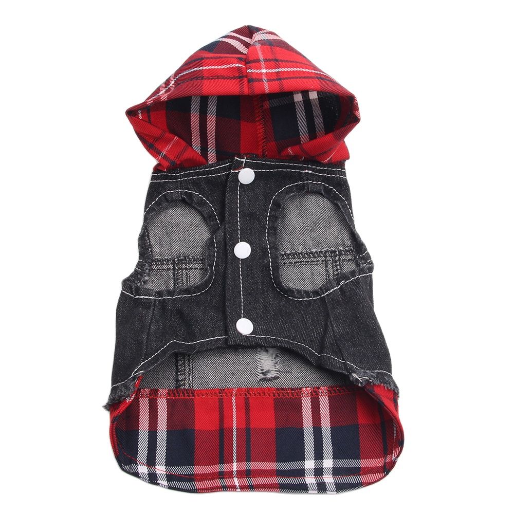 HKM-9542845 Denim Pet Clothes for Dogs - Four-Legged Styles in Navy and Red, Multiple Sizes Available
