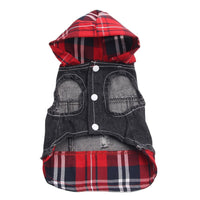 HKM-9542845 Denim Pet Clothes for Dogs - Four-Legged Styles in Navy and Red, Multiple Sizes Available