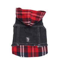HKM-9542845 Denim Pet Clothes for Dogs - Four-Legged Styles in Navy and Red, Multiple Sizes Available